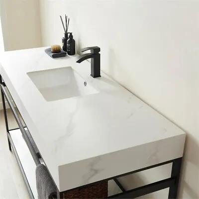 Funes 60  Single Sink Bathroom Vanity In Matte Black Frame White Top No Mirror • $931.51