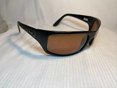 VINTAGE MAUI JIM BIG Wrap Around Black Frame Brown Polarized Glass Sunglasses • $49