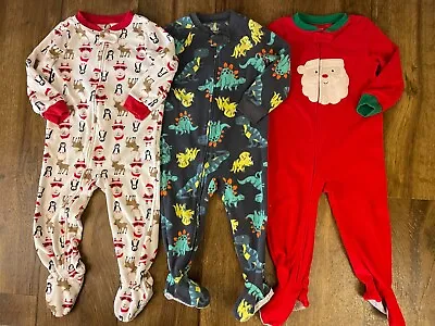 Carter's Toddler Boys 24 Months 2T Footed Fleece Pajamas Lot One Piece Christmas • $14.99
