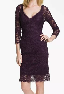 Nicole Miller 3/4 Sleeve Purple Lace V-Neck Sheath Dress Size 0 • $33.25