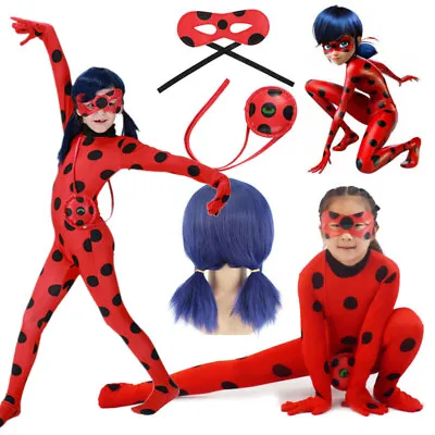 Girls Deluxe Miraculous Ladybug Superhero Fancy Dress Kids Costume Jumpsuit • £23.99