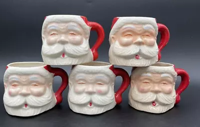 Set Of 5 VTG Japan Christmas Stacking SANTA Face Mugs Closed Eyes Have CRAZING • $59.99