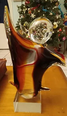 Murano Like Glass Sculpture Brown And Amber 11in 5 Ibs • $89.99