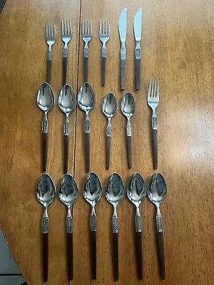 MCM Ecko Eterna LA JOYA Stainless Flatware W/ Wood Handle Set Of 18 Pieces • $40