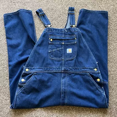 Carhartt Overalls 42 X 30 Loose Fit Carpenter Work Bibs Denim Blue OR4672-M VGC • $42.50