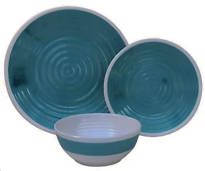 12pc Melamine Dinner Set Plates Bowls Blue Motorhome Crockery Caravan Tableware • £39.99