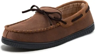 Men's Cozy Moccasin Slippers Memory Foam And Indoor/Outdoor Rubber Sole Size 12 • $12.95