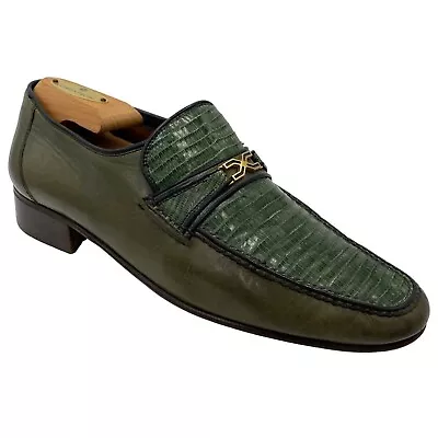 Vintage Rare Bruno Magli Italy Mens 8 Green Exotic Lizard Dress Loafers Shoes 41 • $145