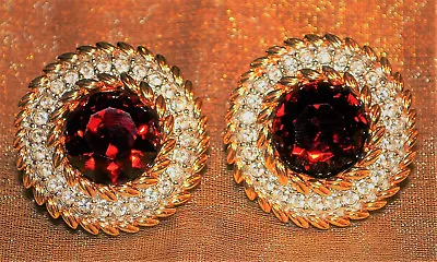 70s - 80s Vintage Swarovski America LTD Ruby Colored & Gold Tone Clip Earrings • $28