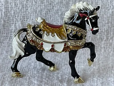 Jeweled Running Horse Black Trinket Box. Hand Set Swarovski Crystals Multicolor • $56.99