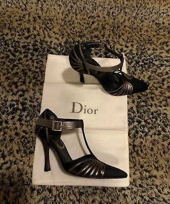 £279.23 • Buy CHRISTIAN DIOR SATIN TAUPE T STRAP PUMP W/Jeweled Logo Shoes - 36 Rare Vintage