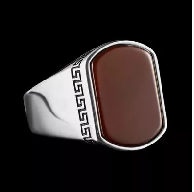 925 Sterling Silver Turkish Jewelry Agate Stone Men's Ring All Size Gift For Him • $55.99