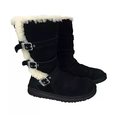 Ugg Australia Sheepskin 3 Buckle Side Zip Black Boots F3012d - Rare Us 5 • $69.99