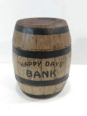 Vintage 4  Tin Litho HAPPY DAYS Wooden Barrel Piggy Coin Bank J Chein & Co USA • $13.95