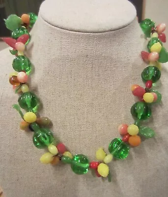 Vintage Venetian Murano Glass 50's Hand Blown Fruit Salad Lemon Italian Necklace • $88