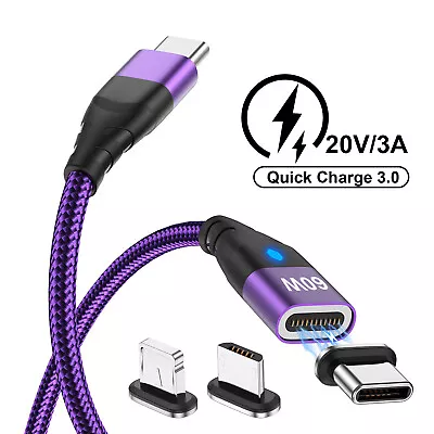 3 In 1 PD60W Type C To Type-C Micro USB IOS Magnetic 3A Fast Charging Data Cable • $5.99