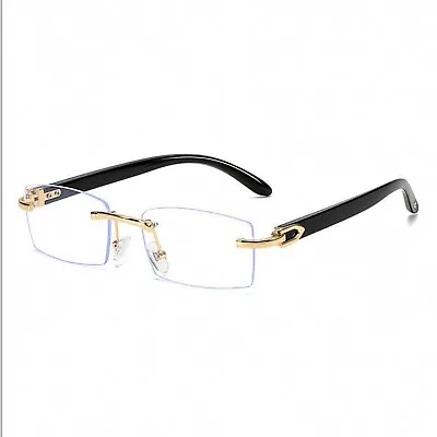 Men's Vintage Gold Frame Rimless Hip Hop Black Woodgrain Clear Lens Glasses • $14.99