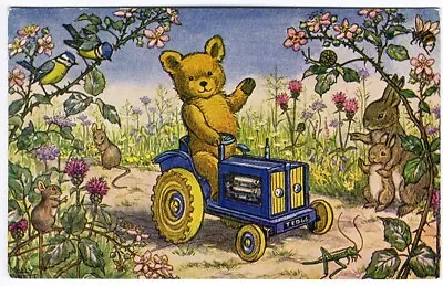 TEDDY BEAR Driving Tractor MOLLY BRETT Postcard Bunny Rabbits Mice • $3.95