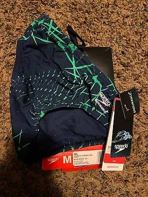 SPEEDO Mens Boys Endurance+ Galactic Highway Swim Brief Swimwear Size 26 Blue/Gn • $15