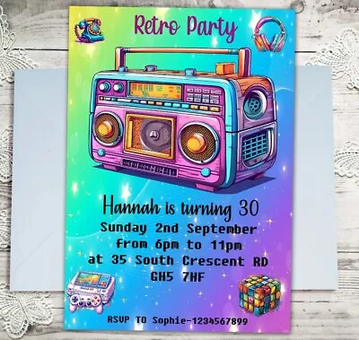 Personalised Retro Birthday Party Invitations Retro Dance Invites A6 X 10 • £3.42