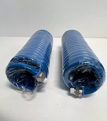 2 PACK! Recoil Air Hose 12' - 1/4  Fittings Polyurethane  PU - Blue NEW • $12.95