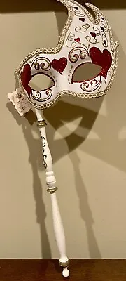 Mardi Gras La Maschera Del Galeone Italy Hand Painted Red Heart Studded Mask-NWT • $39.99