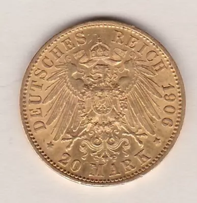 1906 A Germany Prussia 20 Mark Gold Coin In Near Mint Condition • $678.23