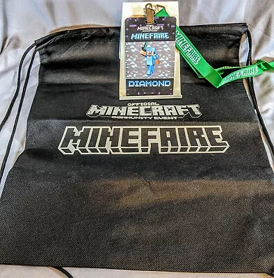 Minecraft Minefaire Official Logo Drawstring Backpack + Diamond Badge + Lanyard • $11.78