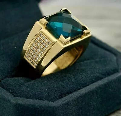 3.00Ct Princess Lab-Created London Blue Topaz Men's Ring 14K Yellow Gold Plated • $166.32