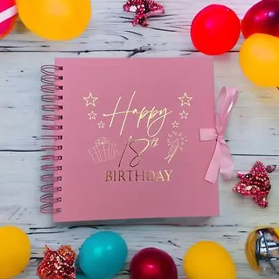 18th Birthday Pink Scrapbook Guest Book Photo Album Gold Script • £15.99