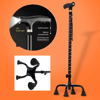 Led Quad Cane With 4 Pronged Base Walking Aid Mobility Adjustable Height 28 ~37  • $24.95