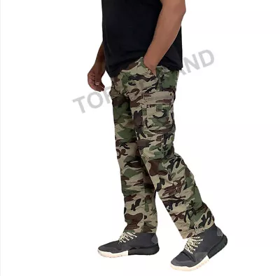 Mens New Elasticated Lightweight Cargo Combat Work Trousers Pants Bottoms Shorts • £9.98