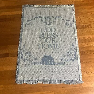 Vintage Woven Tapestry Blanket Throw Cabin Beach Core 64” X 45” God Bless • $26.75