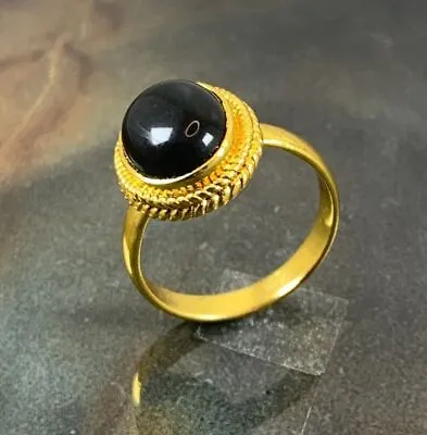 18K Yellow Gold Plated Handmade Natural 9x11mm Oval Black Onyx Gemstone  Ring • £9.89