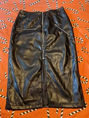 ASOS Size 14 Leather Look Skirt With Front Split & Zip Details Goth Alternative  • £7
