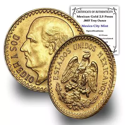 Mexico Random Year 2.5 Dos Y Medio Gold Pesos Brilliant Uncirculated BU Coins • $178.48