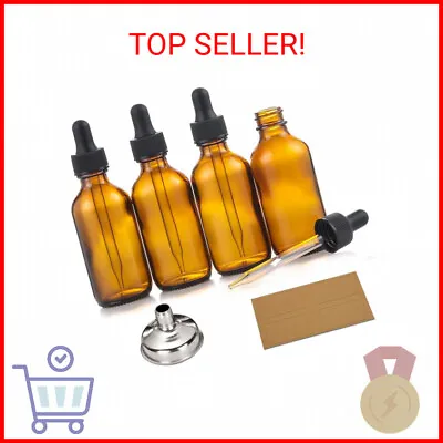 Dark Amber Glass Tincture Bottles With Eye Droppers - 4 Pack 2 Oz - Leakproof E • $9.40