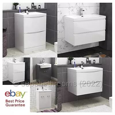 £248.95 • Buy Bathroom Vanity Unit Storage With Sink High Gloss Cabinet 2 Drawers
