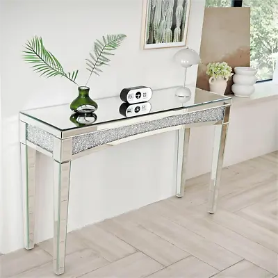 Modern Console Table Mirrored Glam Silver Entryway Table Inlay Crushed Crystals • $289.93