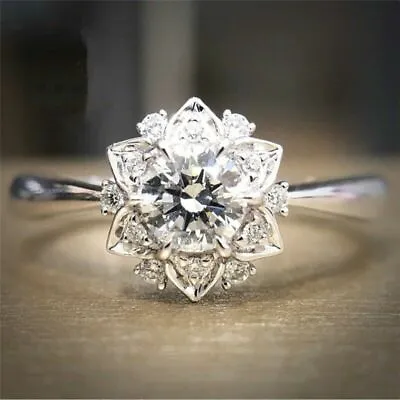 $1.60 • Buy Women Silver Zircon Lotus Flower Engagement Rings For Party Banquet Ring Gift