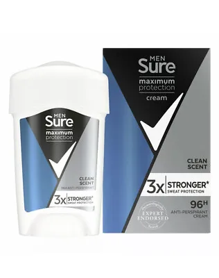 £10 • Buy Sure Men Maximum Protection Clean Scent Anti-Perspirant Cream, 2 Pack, 45ml