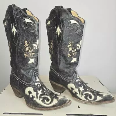 Corral Boots Bone Lizard Overlay Western Pointy J Toe C2116 Sz Women's 7.5 M • $89