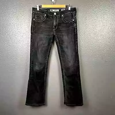 BKE Carter 32R Straight Fit Jeans Dark Gray Black Wash Contrast Stitch Buckle • $39.99