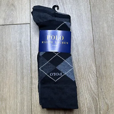 Polo Ralph Lauren 3 Pair Men’s Dress Socks Size 10-13 Black Gray Argyle NWT • $18.99