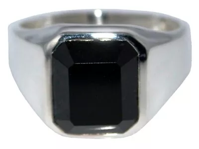 925 Sterling SILVER Emerald Cut Black Onyx Signet Ring Men's Gents Sizes M To Z5 • £39.99