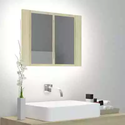 LED Lights Bathroom Mirror Cabinet Shaving Vanity Medicine Storage Oak 60x45cm • $60.48