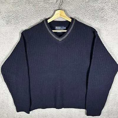 Vintage Polo Ralph Lauren Men's XXL 100% Wool Navy Cable Knit Sweater V Neck • $56.75