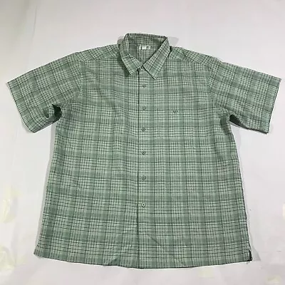 Haggar Cool 18 Tec Shirt Mens XL Green Button Up Short Sleeve Plaid Performance • $11.90