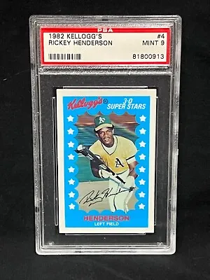 Rickey Henderson Oakland A's Hof 1982 Kellog's Kellogs Card #4 Graded Mint Psa 9 • $41.97