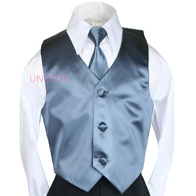 $18.97 • Buy 23 Color Satin Necktie Vest Set Baby Boy Toddler Teen For Formal Tuxedo Suit S-7